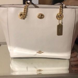 cream and gold  coach bag